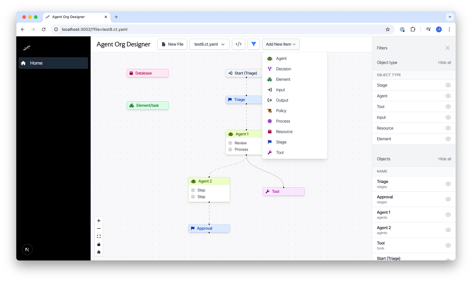 Agent org designer canvas view